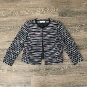 Tahari ASL Navy Striped Jacquard Colarless Blazer